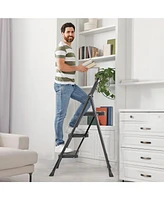 3 Non-slip step ladder, quick folding steel ladder Sturdy metal supported household tools for home/office work at altitude, portable step tools