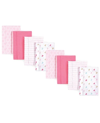 Hudson Baby Luvable Friends Girls Cotton Poly Flannel Burp Cloths 8-Pack, Birdies, One Size