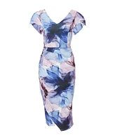 Quiz Women's Scuba Floral Frint Cap Sleeve Midi Bodycon Dress
