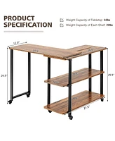 360° Rotating Sofa Side Table with Storage Shelves and Wheels