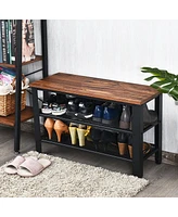 3-Tier Shoe Rack Industrial Shoe Bench with Storage Shelves