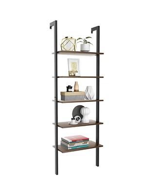 5-Tier Wood Look Ladder Shelf with Metal Frame for Home