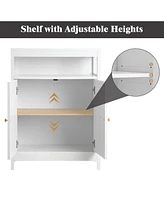 Bathroom Floor Cabinet Wooden Storage Organizer with 2 Doors