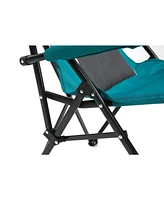 High-back lawn chair, 250lbs, portable, cup holder - blue