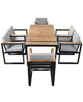 7-Piece Outdoor Dining Set, Table, Chairs, Cushions, Grey