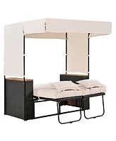 Outdoor rattan daybed, loveseat/lounge set w/ cushions