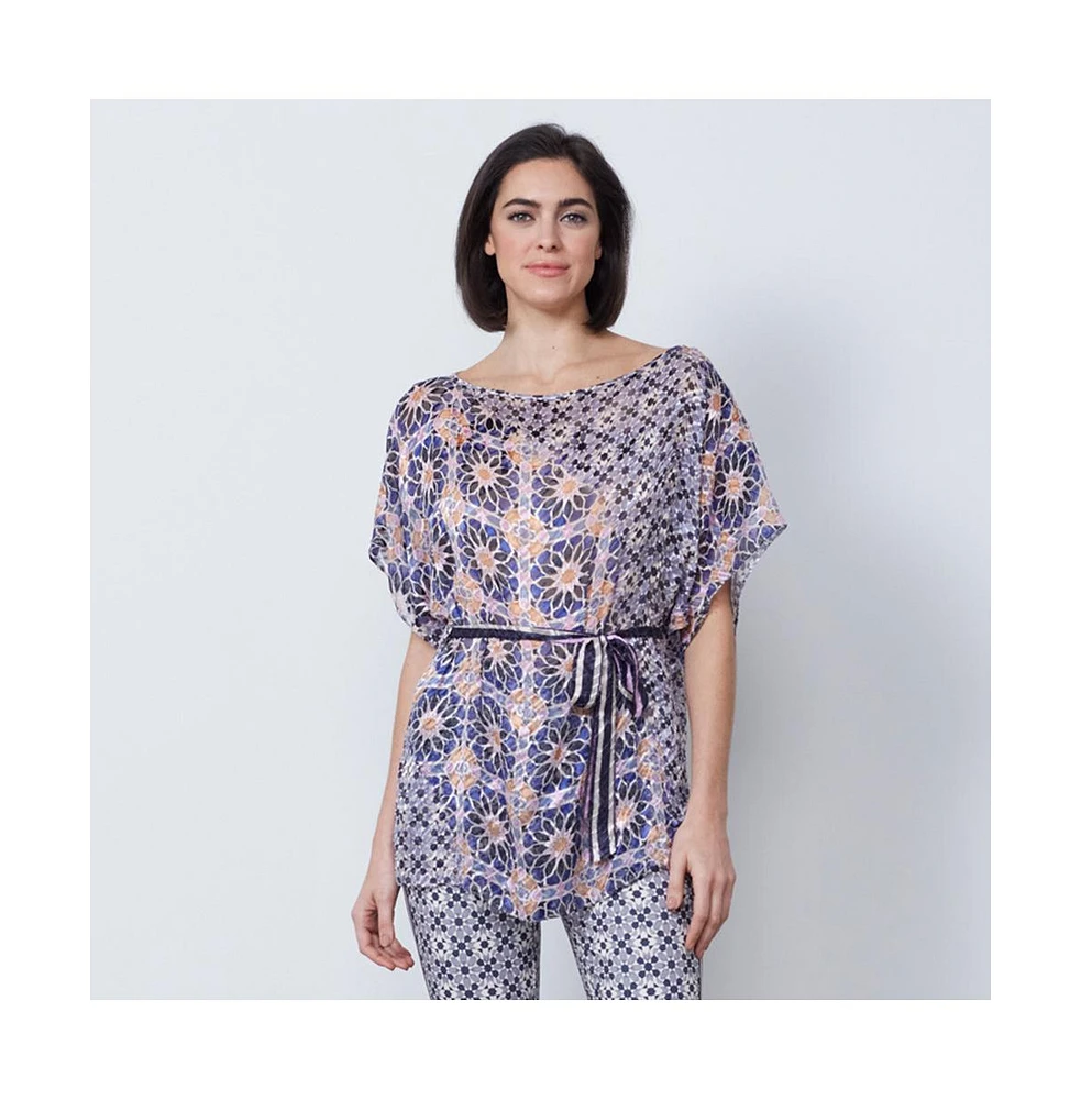 Etcetera Women's Tile Print Silk Blend Kimono Blouse Grenadines