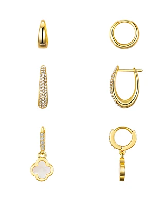 Unwritten Crystal and Mother of Pearl Hoop Earring Trio Set