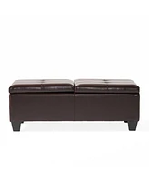 Tufted Leather Storage Ottoman - Dual Opening Tray Top