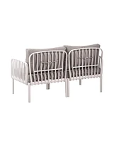5-Piece Patio Set, Modern outdoor sectional with coffee table, cushions, white & gray