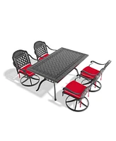 5-Pc Cast Aluminum Dining Set, 4 Swivel Chairs & Rectangular Table, Black Frame
