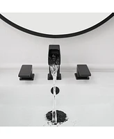 8 in. Widespread Double Handle Black Bathroom Faucet Set 3 Holes Vanity Sink With Metal Drain In Matte Black