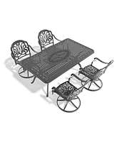 5-Pc Cast Aluminum Dining Set, 4 Swivel Chairs & Rectangular Table, Black Frame