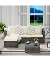 2-Piece Wicker Patio Set, L-Shaped, Ottoman, Lounger Table