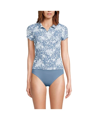 Lands' End Women's Short Sleeve Pique Johnny Collar Upf 50 Rash Guard