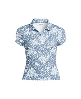 Lands' End Women's Short Sleeve Pique Johnny Collar Upf 50 Rash Guard