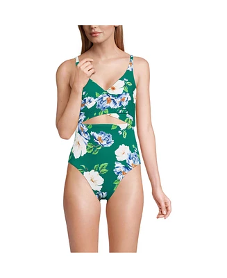 Lands' End Women's Long Wrap Monokini High Leg One Piece Swimsuit