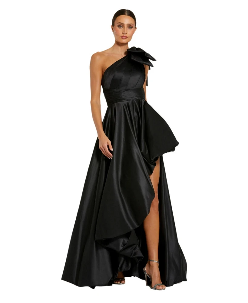 Mac Duggal Women's Satin One Shoulder Bow Gown