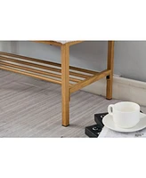 Embroidered Fabric Upholstered Shoe Bench with Shelf and Metal Legs