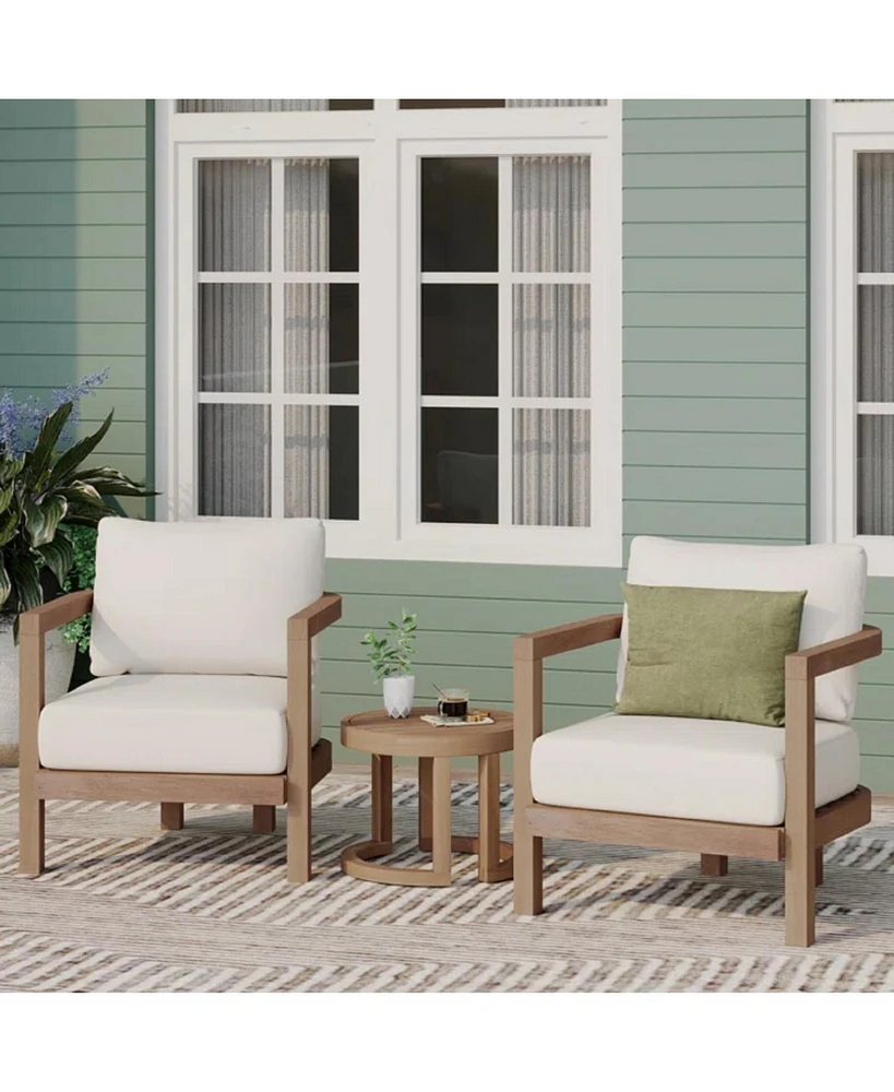 3pc Acacia Patio Set, Brown wash, Beige cushions