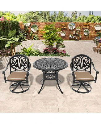 3-pc Cast Aluminum Dining Set, 2 Swivel Chairs & 35" Round Table