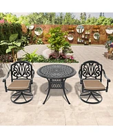 3-pc Cast Aluminum Dining Set, 2 Swivel Chairs & 35" Round Table