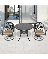 3-pc Cast Aluminum Dining Set, 2 Swivel Chairs, 39" Round Table, Black Frame
