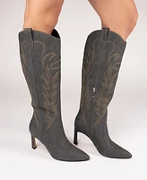 Journee Collection Women's Laramie Embroidery Detail Knee High Western Boots