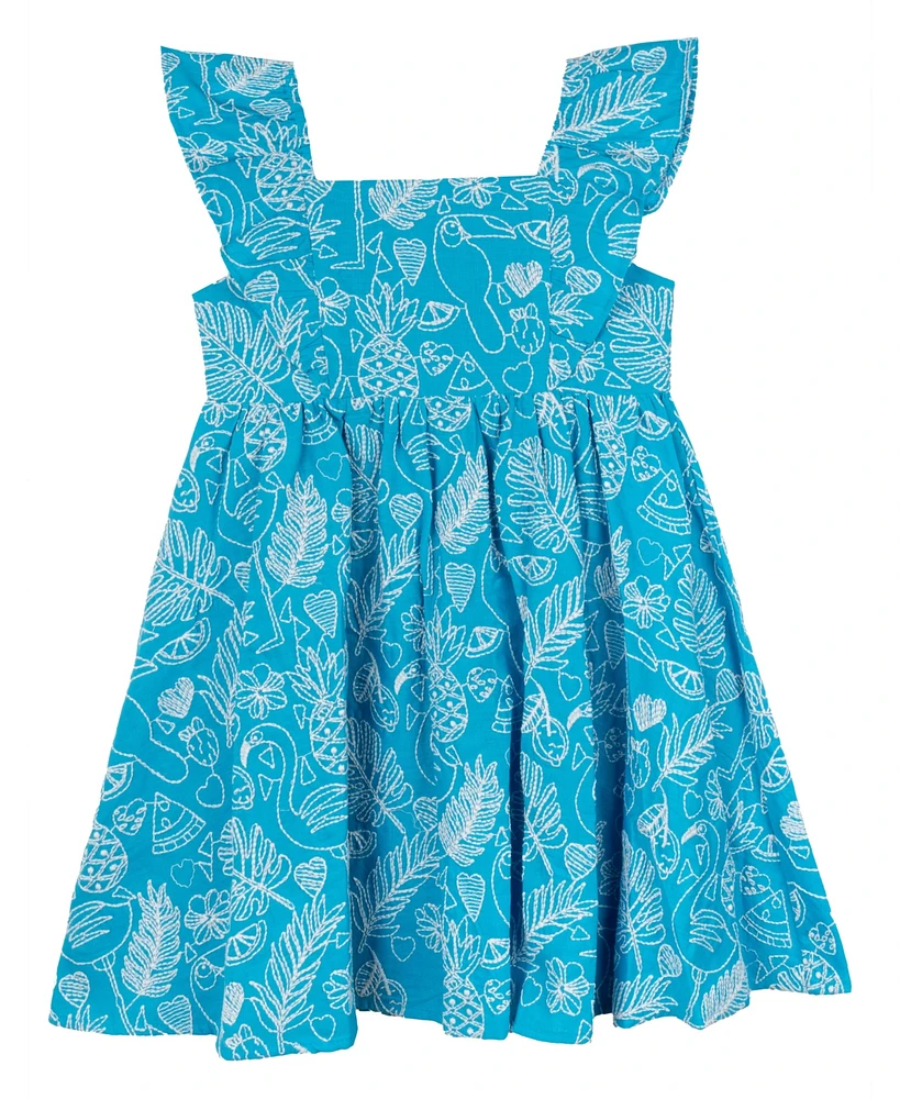 Rare Editions Toddler and Little Girls Embroidered Tropic Print Dress