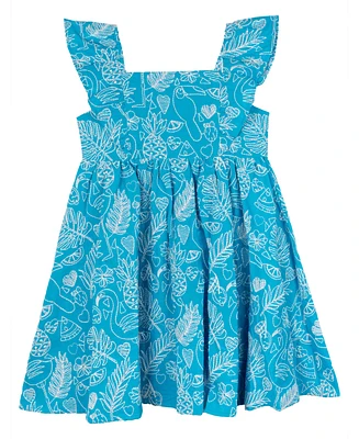 Rare Editions Toddler and Little Girls Embroidered Tropic Print Dress