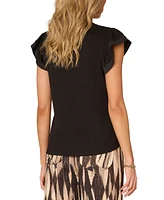 Democracy Women's Mixed-Media Flutter-Sleeve Top