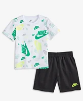 Nike Little Kids Printed T-Shirt & Lightweight French Terry Shorts, 2 Piece Set
