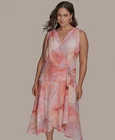 Donna Karan New York Plus Floral-Print Surplice Midi Dress
