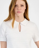 Tommy Hilfiger Women's Cotton Scalloped-Stripe Keyhole Polo