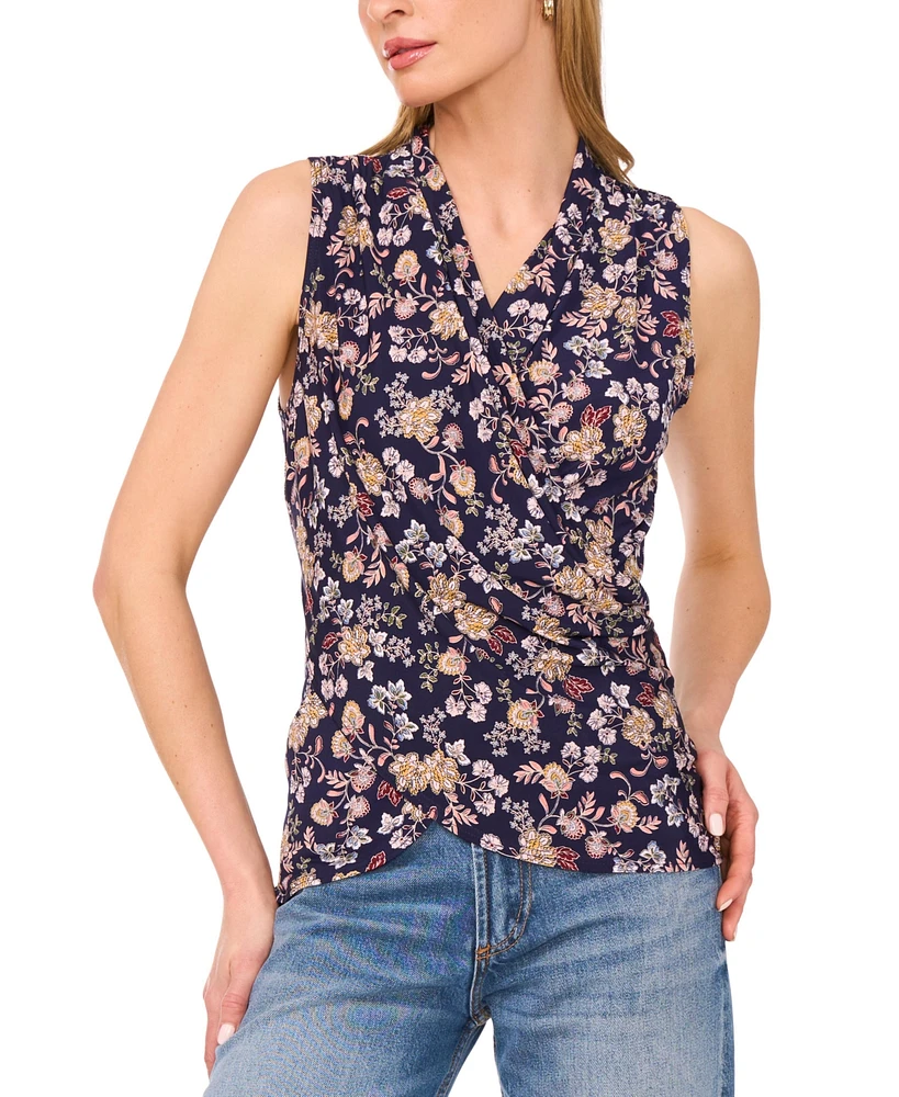 Vince Camuto Women's Floral Crossover Wrap-Front Sleeveless Top