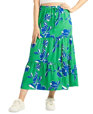 Bcx Juniors' Floral Pull-On Tiered A-Line Skirt