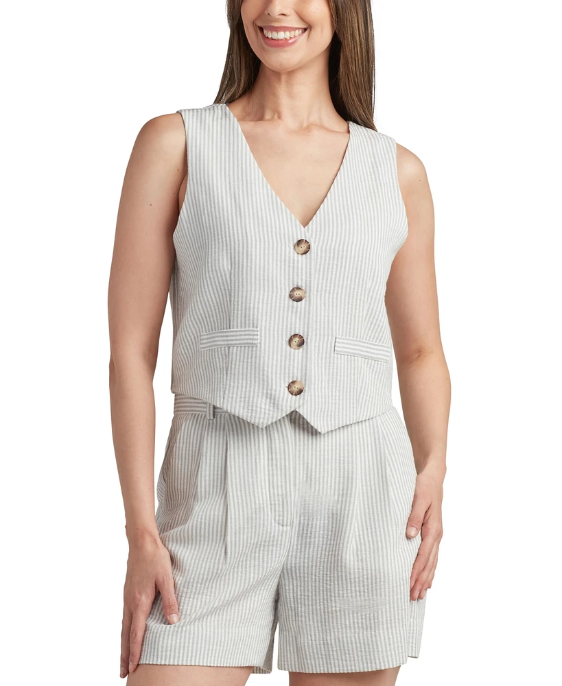 Bcx Juniors' Stripe Sleeveless V-Neck Vest