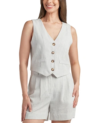Bcx Juniors' Stripe Sleeveless V-Neck Vest