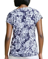 Jones New York Women's Leaf-Print Extended-Shoulder Top
