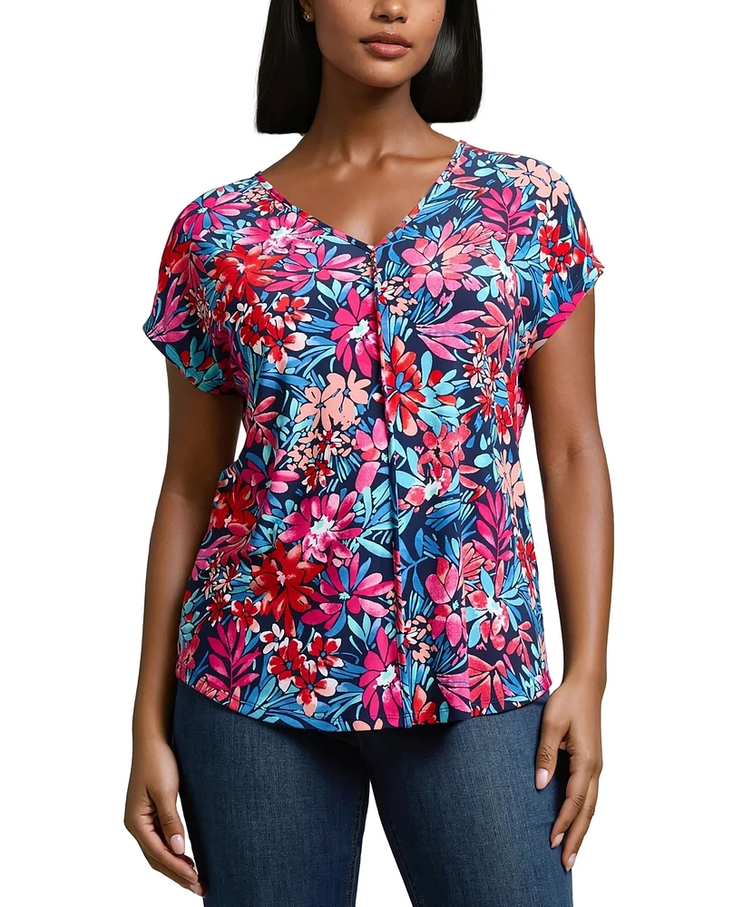 Jones New York Women's Garden Print V-Neck Jersey Top