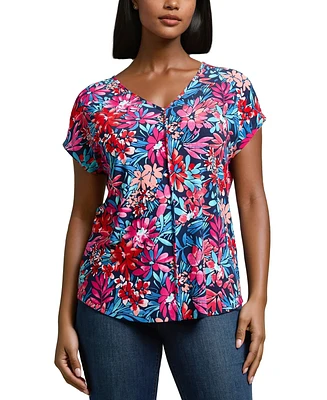 Jones New York Women's Garden Print V-Neck Jersey Top