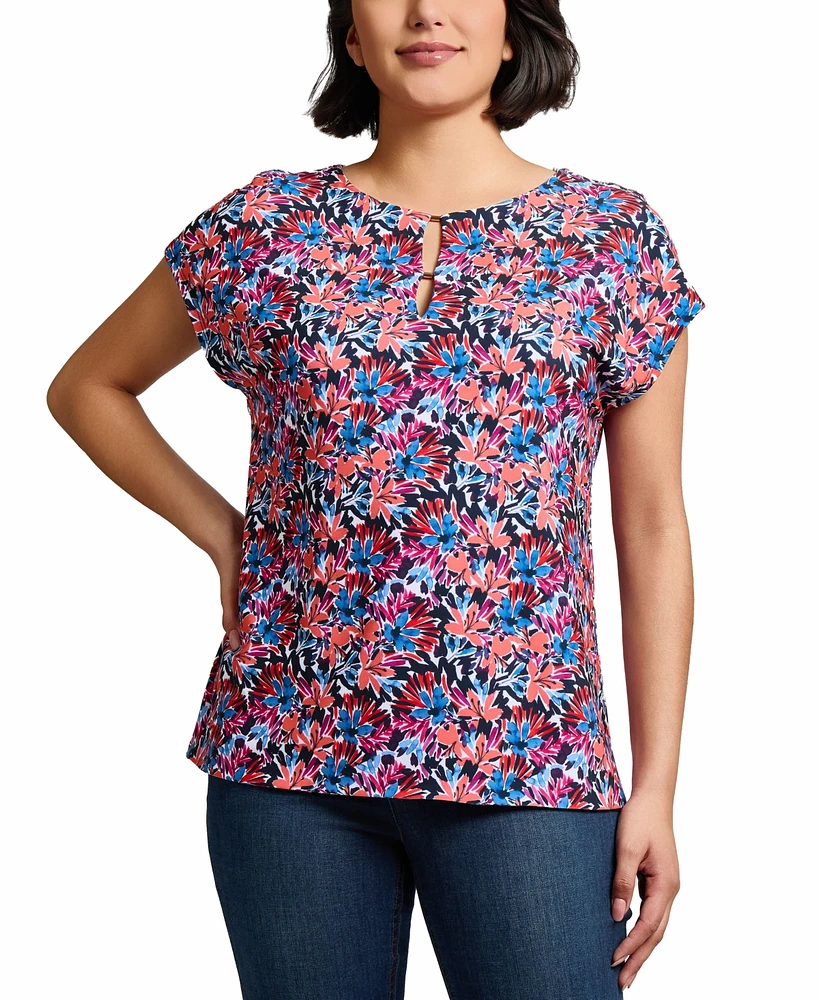 Jones New York Women's Floral-Print Cap-Sleeve Top