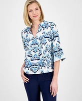 Jm Collection Women's Printed Jacquard 3/4-Sleeve Top, Exclusively at Macy's