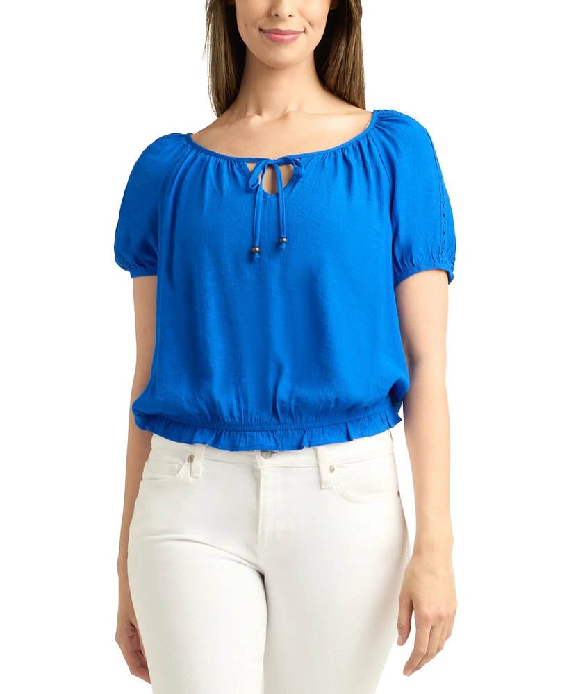 Bcx Juniors' Smocked-Hem Bubble-Sleeve Peasant Top