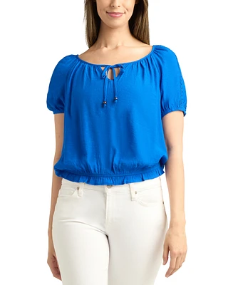 Bcx Juniors' Smocked-Hem Bubble-Sleeve Peasant Top
