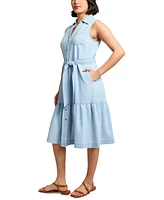Jones New York Women's Cotton Tie-Waist Sleeveless Midi Shirtdress