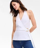 I.n.c. International Concepts Women's Cotton Belted Surplice Top, Exclusively at Macy's