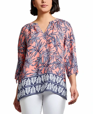 Jones New York Women's Mixed-Print Split-Neck Top
