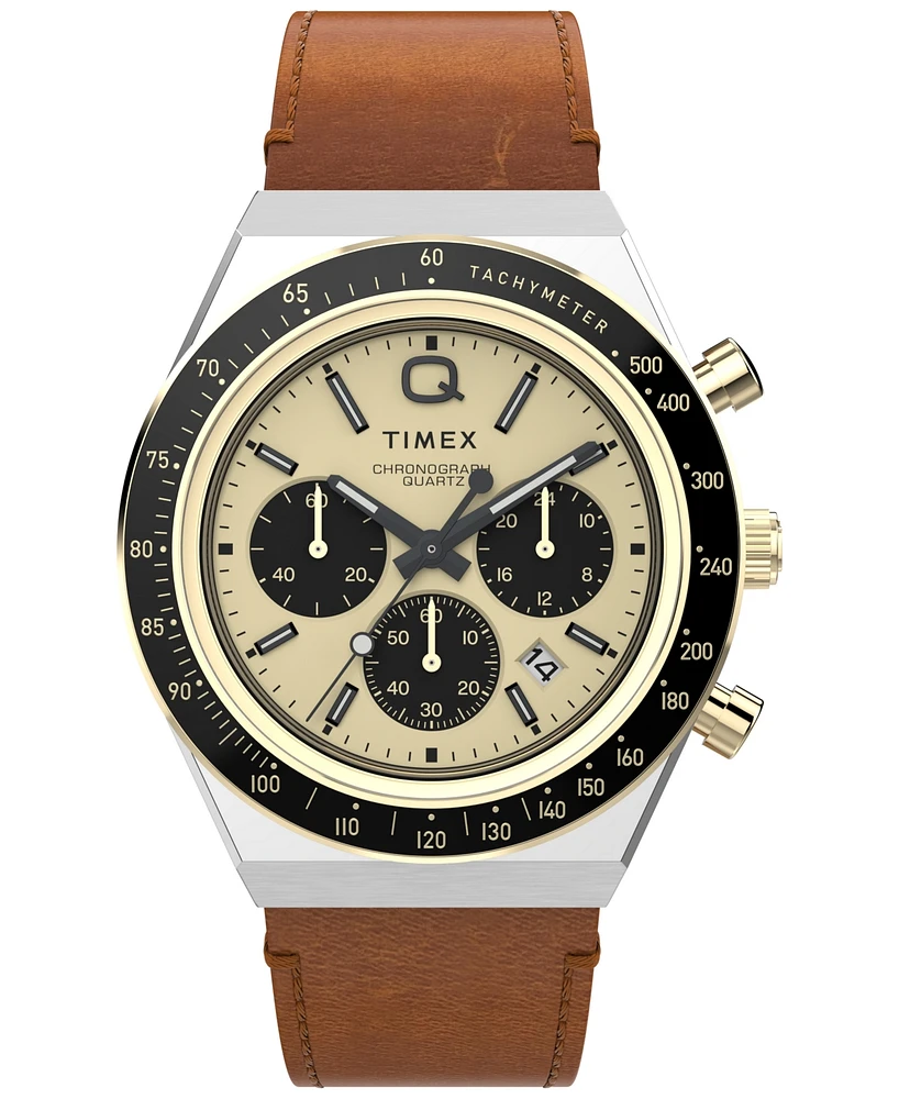 Timex Men's Analog Brown Leather Strap Watch, 40mm