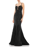 Mac Duggal Women's Embroidered Sleeveless Plunge Neck Trumpet Gown